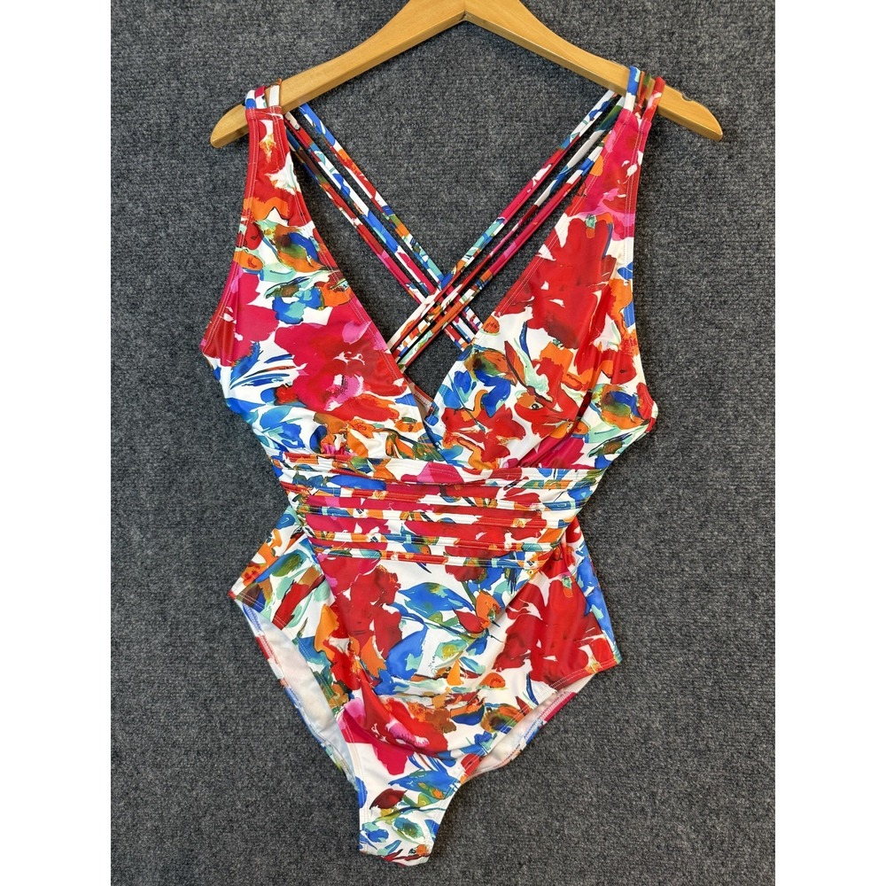 Eomenie Bright Floral One-Piece Swimsuit Women Large Multicolor Resortwear NEW